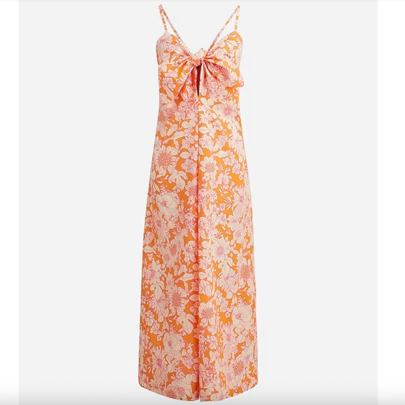 J. Crew Tie-front Poplin Midi Dress Orange Floral BP188 - Picture 1 of 5